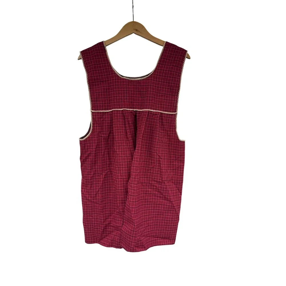 Handmade Plaid Reindeer Cross Stitch Pinafore Apron Red Black Folk Art Pockets